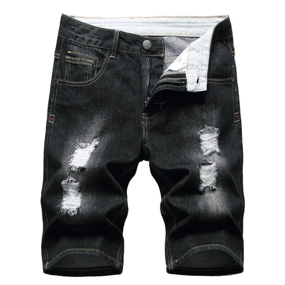 Lovskoo Jeans for Men Denim Pants Ripped Trunks Stretchy Washed Distressed Classic Biker Jeans Black