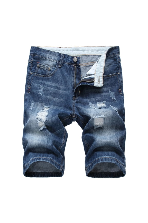 Jeans for Men Denim Pants Ripped Trunks Stretchy Washed Distressed Classic Biker Jeans Blue