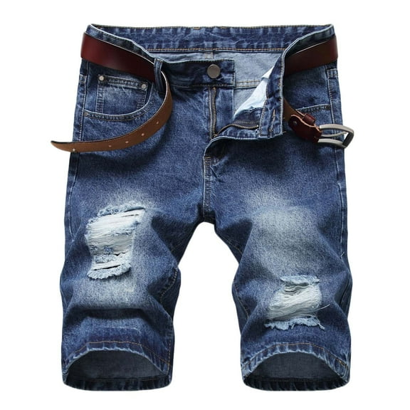 Lovskoo Jeans for Men Denim Pants Ripped Trunks Stretchy Washed Distressed Classic Biker Jeans Dark Blue