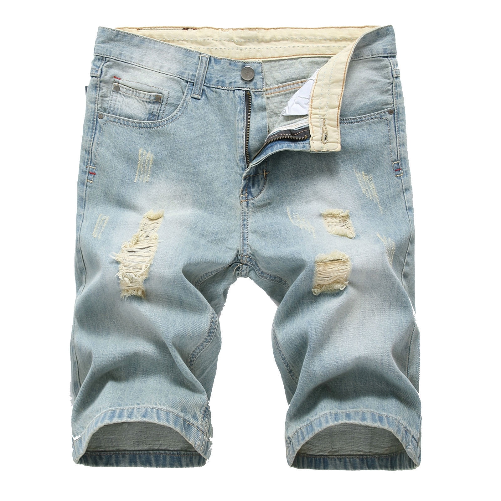 Lovskoo Jeans for Men Denim Pants Ripped Trunks Stretchy Washed