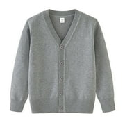 Lovskoo Kids Baby Boys Girls Cardigan Sweater School Uniforms Button Long Sleeve Knit Tops Spring Coat for 1-6 Years Gray