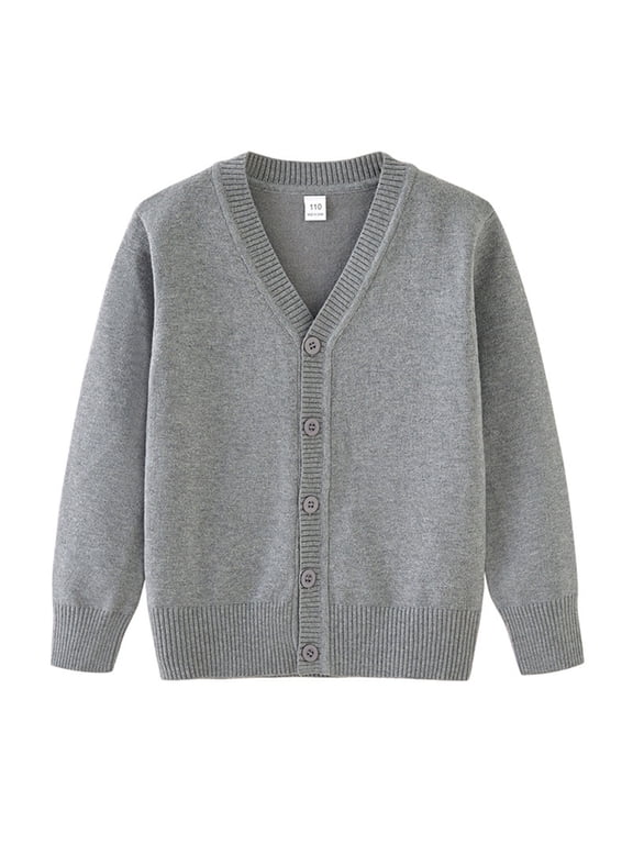 Kids Baby Boys Girls Cardigan Sweater School Uniforms Button Long Sleeve Knit Tops Spring Coat for 1-6 Years Gray