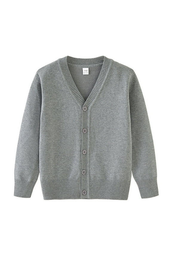 Kids Baby Boys Girls Cardigan Sweater School Uniforms Button Long Sleeve Knit Tops Spring Coat for 1-6 Years Gray