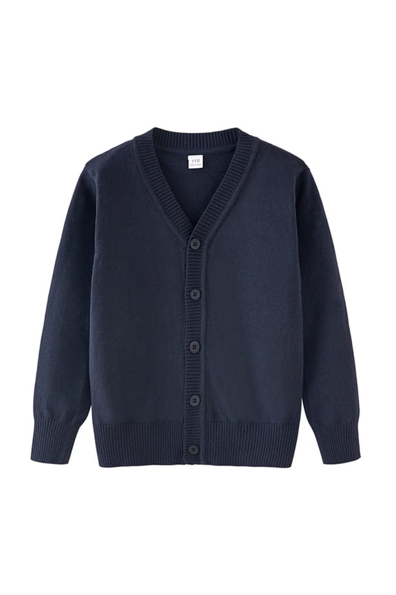 Kids Baby Boys Girls Cardigan Sweater School Uniforms Button Long Sleeve Knit Tops Spring Coat for 1-6 Years Navy