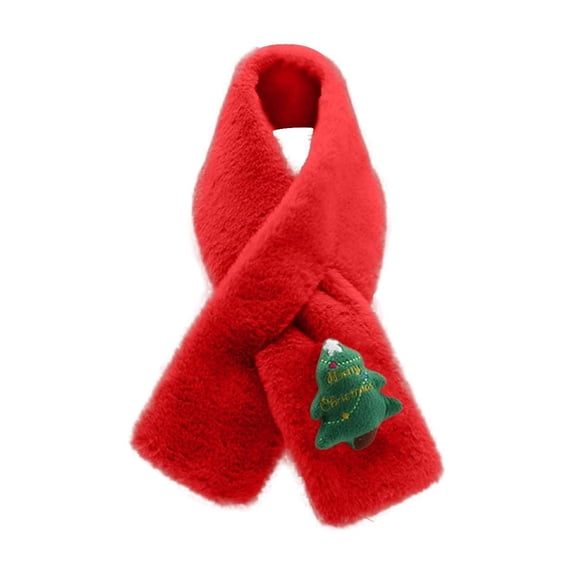Zwiiyzr Kids Christmas Scarf Winter Knitted Kids Scarves Solid Color Cute Thick and Warm Neck Warmer for Boys Girls 1-15 Years Red
