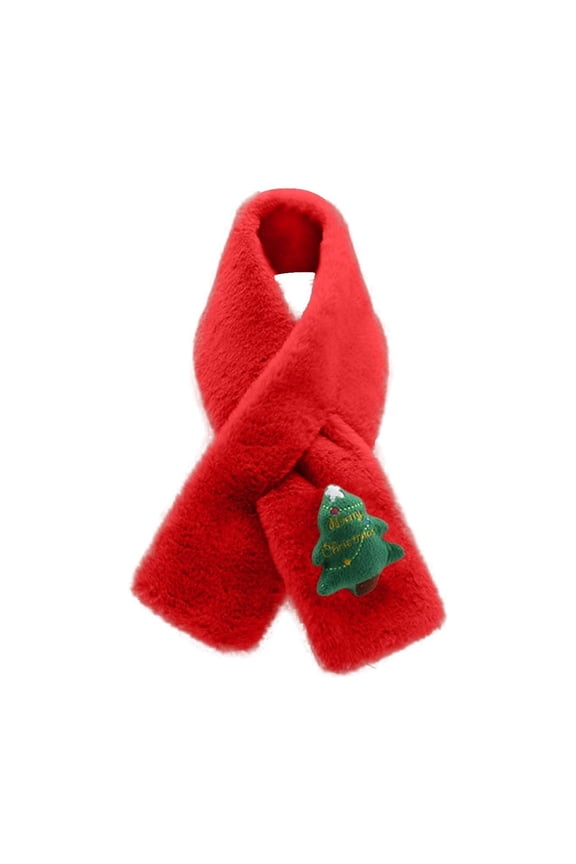 Zwiiyzr Kids Christmas Scarf Winter Knitted Kids Scarves Solid Color Cute Thick and Warm Neck Warmer for Boys Girls 1-15 Years Red