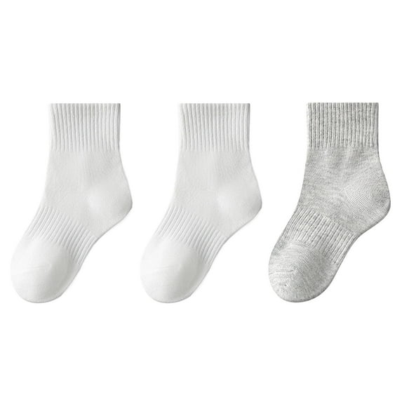 Zwiiyzr Kids Cotton Crew Socks 3 Pairs Of Solid Color Mid-Calf Socks for Girls Warm and Breathable Fits 3-16 Years Old Beige