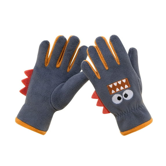 Zwiiyzr Kids Gloves Full Fingers Gloves Knitted Warm Velvet Thick Five Finger Windproof Gloves for Boys and Girls 7-12 Years Navy