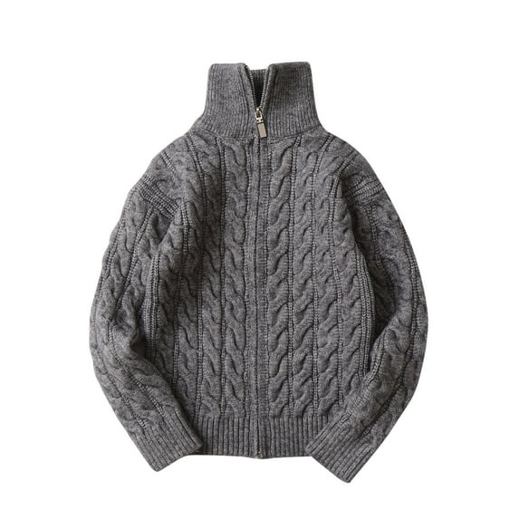 Zwiiyzr Kids Teens Boys Girl Cardigan Sweater Winter Long Sleeve Turtleneck Zip-Up Loose Knit Cardigan Sweater Coat 5-14 Years Dark Gray