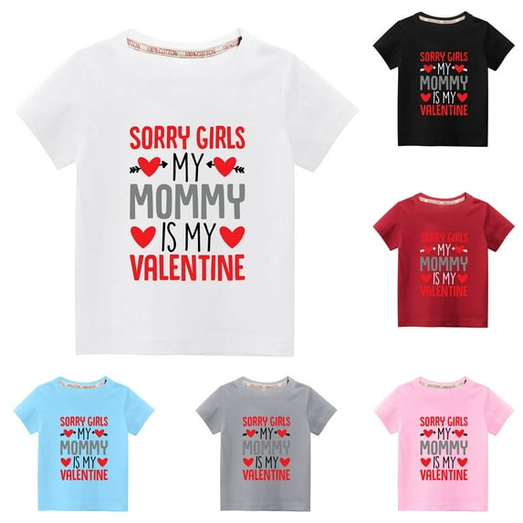 Zwiiyzr Kids Toddler Boys Girls Tee Shirts Trendy Cute Solid Color Round Neck Valentine'S Day Heart Print Short Sleeve Top for 3-10 Years Black