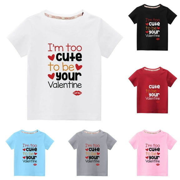 Zwiiyzr Kids Toddler Boys Girls Tee Shirts Trendy Cute Solid Color Round Neck Valentine'S Day Heart Print Short Sleeve Top for 3-10 Years Gray