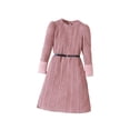 thumbnail image 1 of Lovskoo Kids Toddler Girls 2Pcs Dress Set 8-12 Years Round Neck Knit Patchwork Velvet Long Sleeve Dress + Black Belt Pink, 1 of 7