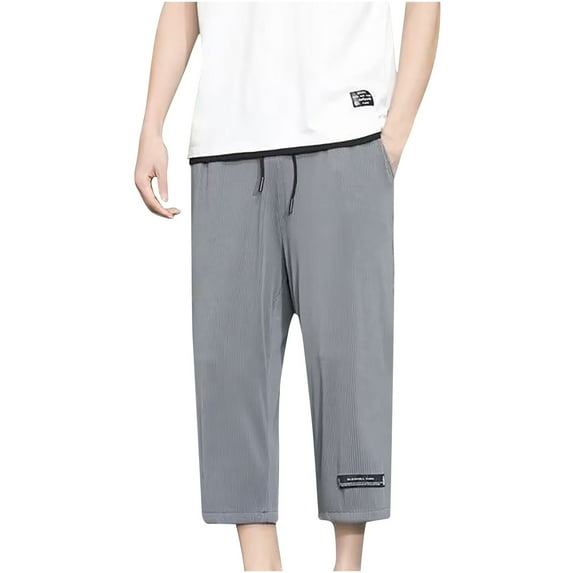 Lovskoo Knee Length Shorts for Men Solid Color Elastic Waist Ultra Thin Quick Drying Loose Sport Pants Dark Gray