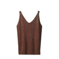 thumbnail image 1 of Lovskoo Knit Camisole Tops for Women Spaghetti Strap Ladies Summer Spaghetti Strap Solid Color Sleeveless V Neck Tank Top Coffee Free Size, 1 of 6