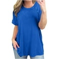 thumbnail image 1 of Lovskoo Knit Summer Tops for Women 2024 Round Neck Short Sleeve Solid Color Large Loose Casual Top Shirt Dark Blue, 1 of 9