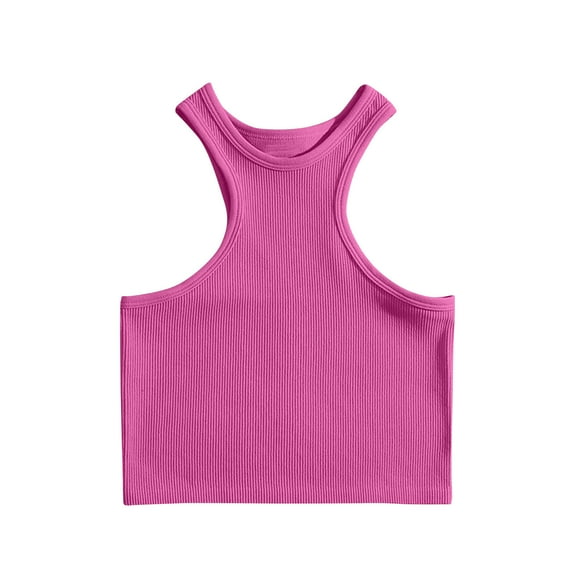 Lovskoo Knit Summer Tops for Women 2024 Tank Tops Halter Neck Sleeveless Tight Solid Color Camisoles Sports Yoga Elastic Tank Tops Hot Pink