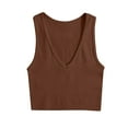 thumbnail image 1 of Lovskoo Knit Summer Tops for Women 2024 Tank Tops V Neck Sleeveless Tight Solid Color Camisoles Sports Yoga Elastic Tank Tops Coffee, 1 of 4