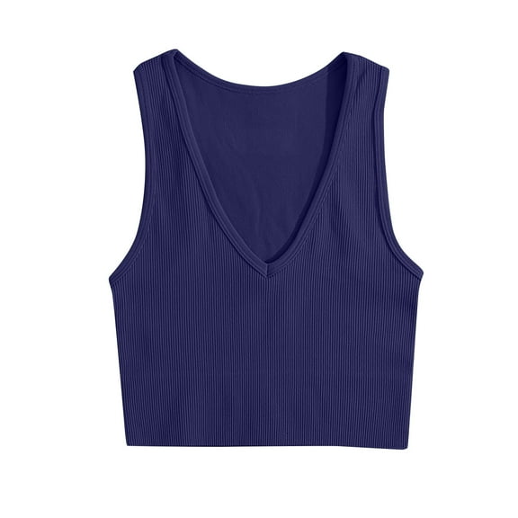 Lovskoo Knit Summer Tops for Women 2024 Tank Tops V Neck Sleeveless Tight Solid Color Camisoles Sports Yoga Elastic Tank Tops Navy