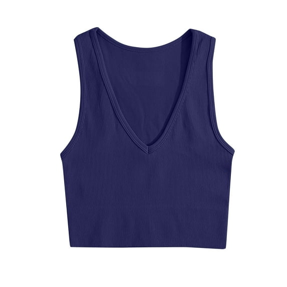 Lovskoo Knit Summer Tops for Women 2024 Tank Tops V Neck Sleeveless Tight Solid Color Camisoles Sports Yoga Elastic Tank Tops Navy