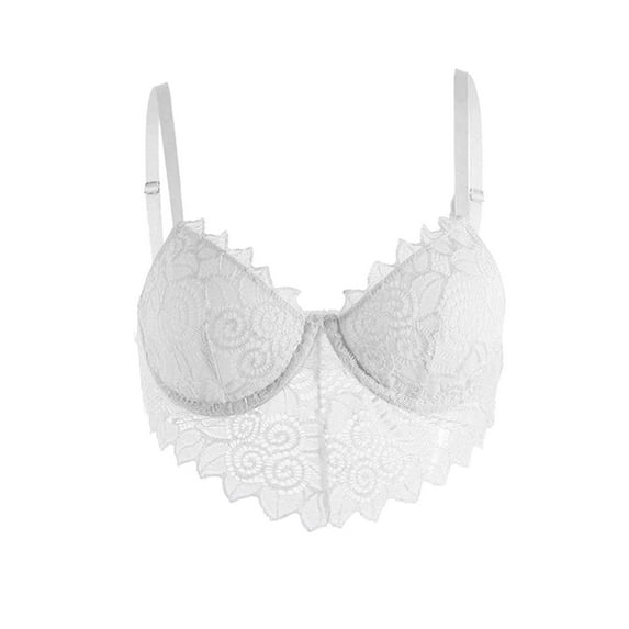 Lovskoo Lace Bralettes for Women Strap Bustier Cami Top Hollow Vest Mesh See-Through V Neck Camisole Sleepwear White
