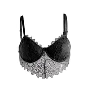 Lovskoo Lace Bralettes for Women Strap Bustier Cami Top Hollow Vest Mesh See-Through V Neck Camisole Sleepwear Black