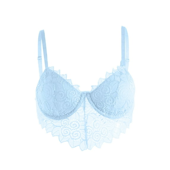 Lovskoo Lace Bralettes for Women Strap Bustier Cami Top Hollow Vest Mesh See-Through V Neck Camisole Sleepwear Sky Blue