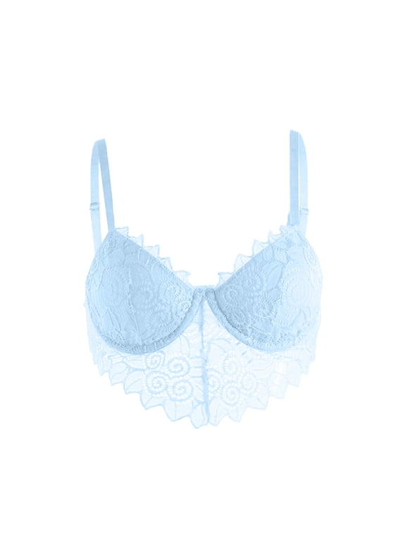 Lace Bralettes for Women Strap Bustier Cami Top Hollow Vest Mesh See-Through V Neck Camisole Sleepwear Sky Blue