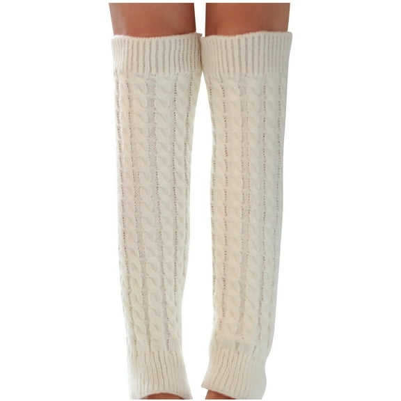 Lovskoo Leg Warmers Women Knee-High Lady Adult Leg Sets Pile Socks Fall Winter Keep Warm Wool Sock Knitting Crochet Long Legging Socks White