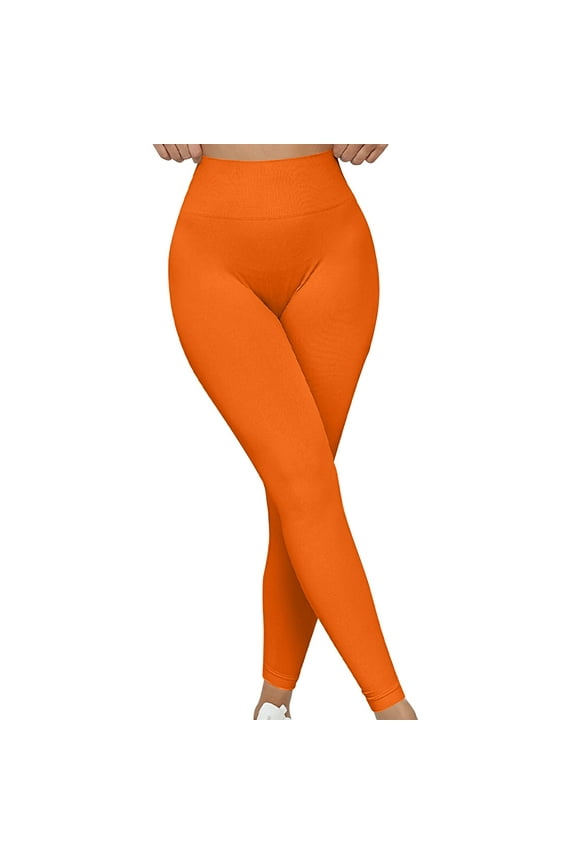 Leggings for Women Tummy Control Solid Color Seamless Sports Hip Lifting Tight Fitting Abdominal Compression Elastic Fitness Pants Leggings Yoga Pants Orange