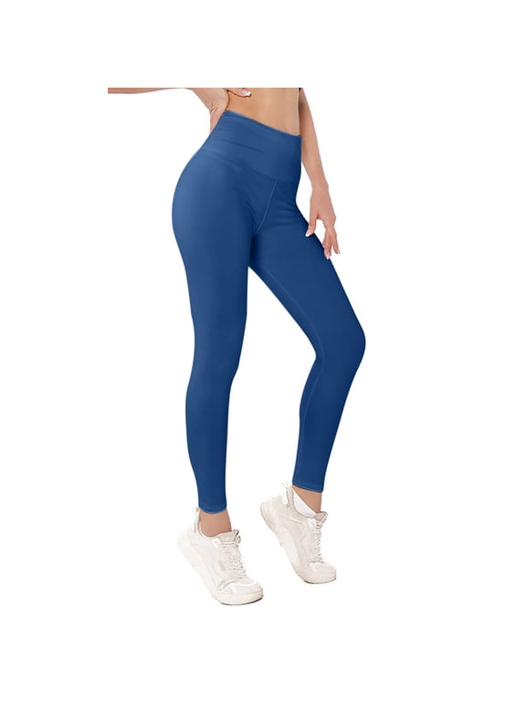 Leggings for Women Quick Drying Solid Color Summer High Waist and Tight Fitness Yoga Pants Pocket Yoga Pants Blue