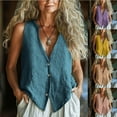 thumbnail image 1 of Lovskoo Linen Tank Tops for Women Summer Sleeveless Fashion Solid Button Shirt V-Neck Loose T-Shirt Blouse Purple, 1 of 7