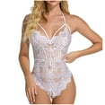 thumbnail image 1 of Lovskoo Lingerie with Open Crotch Jumpsuit Women Festival Lace Hollow Out Bodysuit Pajamas Erogenous Underwear Rompers White, 1 of 9