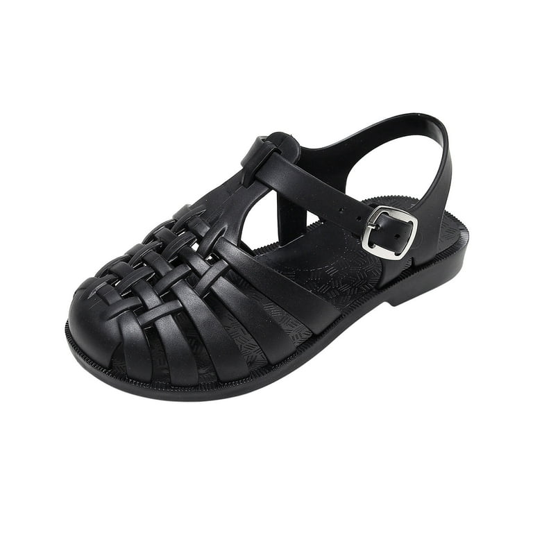 Lovskoo Little Boys Girls Jelly Sandal for 5 Years Old Hollow Out Non-slip  Shoes Cute Candy Colors Soft Sole Beach Roman Sandals Black 