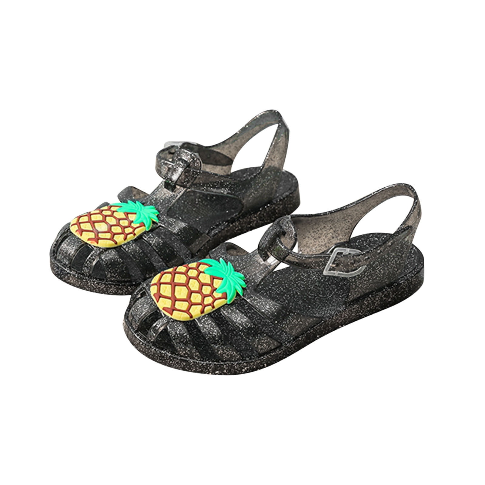 Lovskoo Little Girls Jelly Sandal for 5 Years Old Hollow Out Non-slip Cute  Fruit Soft Sole Beach Roman Sandals Black 