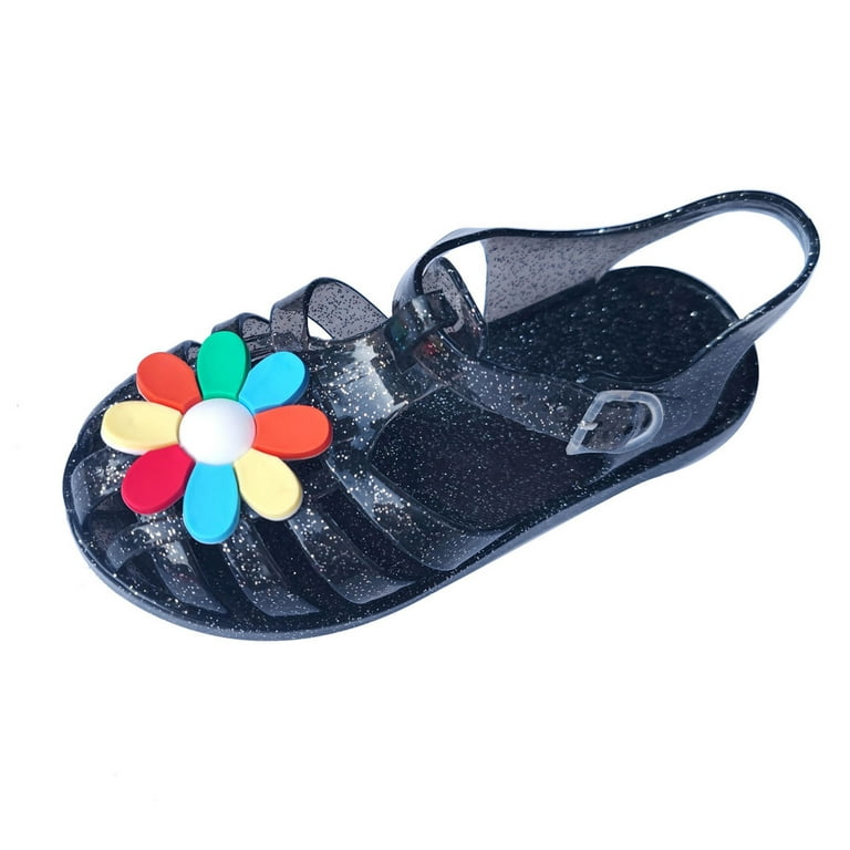 Lovskoo Little Girls Jelly Sandal for 9-10 Years Old Hollow Out Non-slip  Cute Fruit Soft Sole Beach Roman Sandals Black 