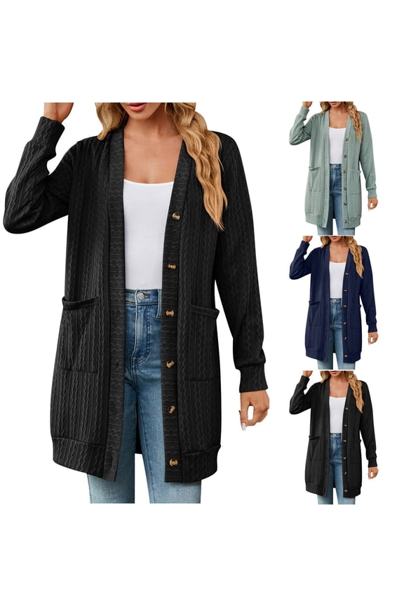 Long Cardigan Sweaters for Women Open Front Snap Button Knit Ribbed Cardigans Outfits Green