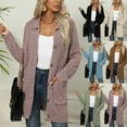 thumbnail image 1 of Lovskoo Long Cardigans for Women Trendy Long Sleeve Pure Pocket Button Cardigan Sweater Coat Purple, 1 of 6