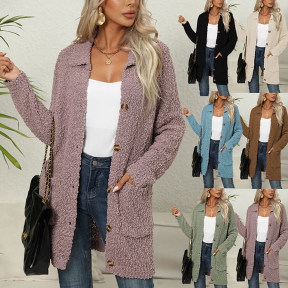 Lovskoo Long Cardigans for Women Trendy Long Sleeve Pure Pocket Button Cardigan Sweater Coat Sky Blue