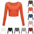 thumbnail image 1 of Lovskoo Long Sleeve Shirts for Women Crop Tops Comfortable Solid Color Tight Round Neck Slim Fit Soft Baselayer Undershirts Tops White M, 1 of 3