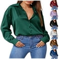 thumbnail image 1 of Lovskoo Long Sleeve Shirts for Women Satin Button Down Shirt Casual Print T-Shirts Fall Spring Loose Shirt Tops Blouse Blue, 1 of 6