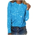 thumbnail image 1 of Lovskoo Long Sleeve Shirts for Women Spring Fall Sparkly Sequin Printed Round Neck Pullover Casual Blue M, 1 of 5