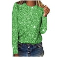 thumbnail image 1 of Lovskoo Long Sleeve Shirts for Women Spring Fall Sparkly Sequin Printed Round Neck Pullover Casual Green M, 1 of 5