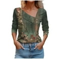 thumbnail image 1 of Lovskoo Long Sleeve Shirts for Women Spring Fall V-Neck Trendy Casual Printed Button-Up Blouse T-Shirt Tops Blouse Olive Green 4XL, 1 of 4