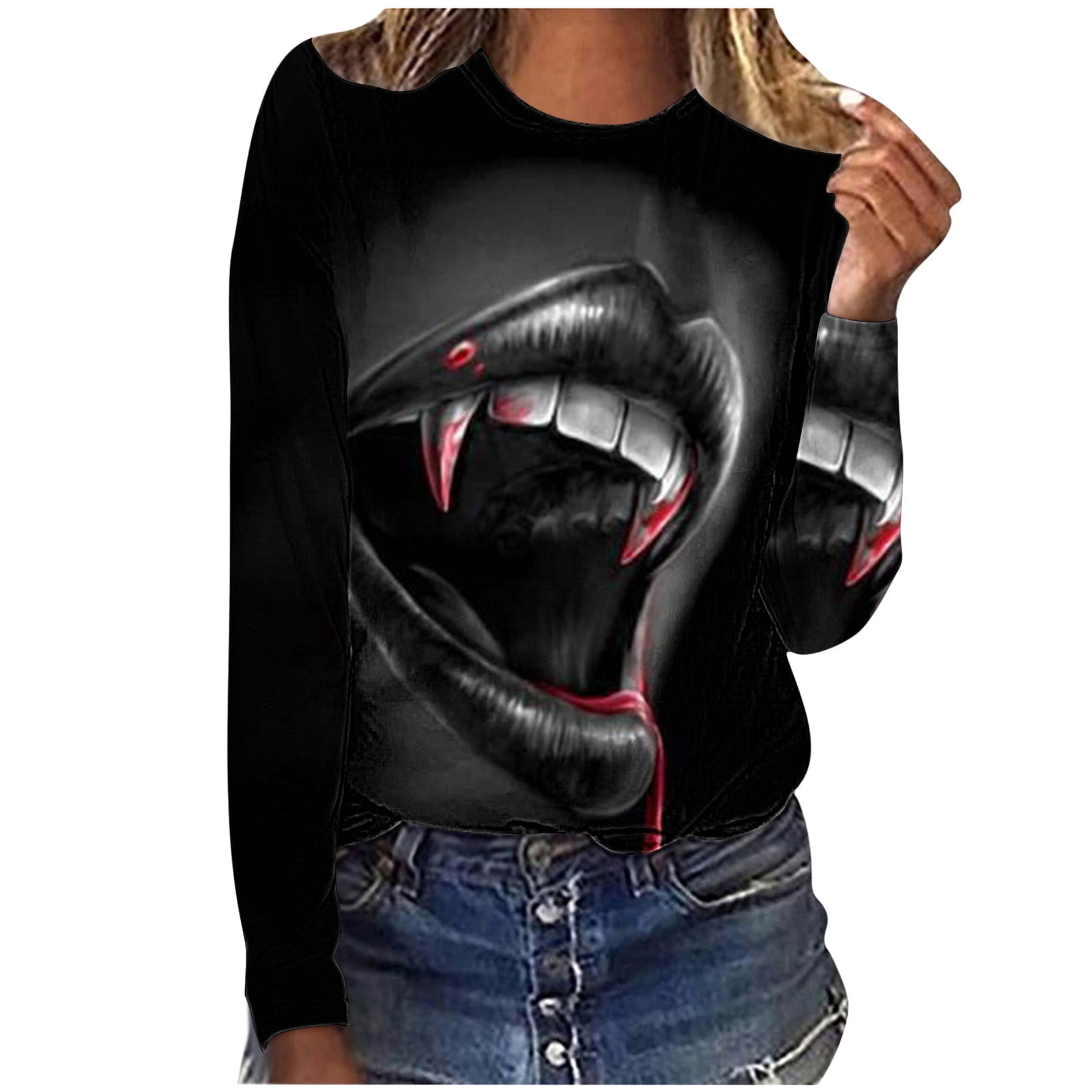 Momster Halloween T-Shirt For Women - Pumpkin Face, Spider & Bat Graphic Tee - Funny Casual Top - View #2