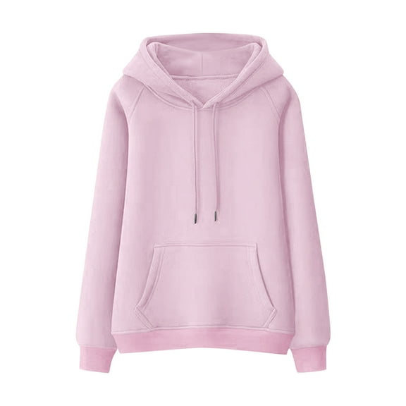 Lovskoo 2025 Womens Hoodies Fleece Sweatshirts solid color long sleeve Fall Outfits Sweaters With Pockets Winter Clothes Pink