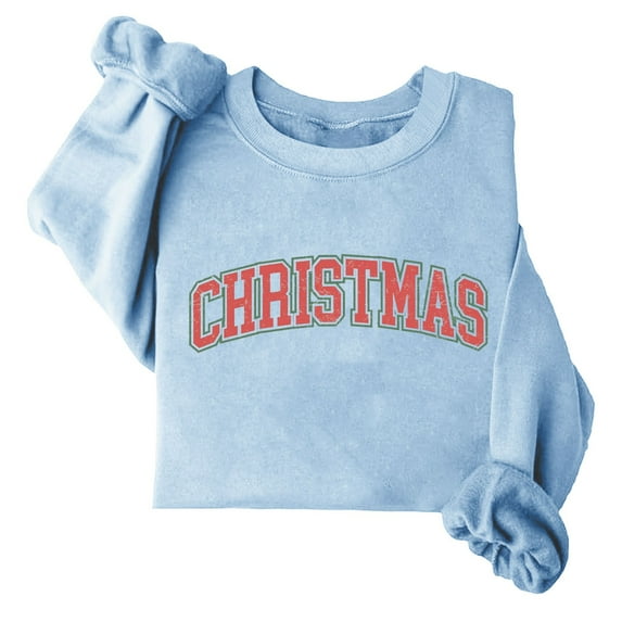 Lovskoo Christmas Vibes Sweatshirt Women Merry Christmas Shirt Xmas Long Sleeve Shirt Winter Holiday Sweatshirts Light Blue