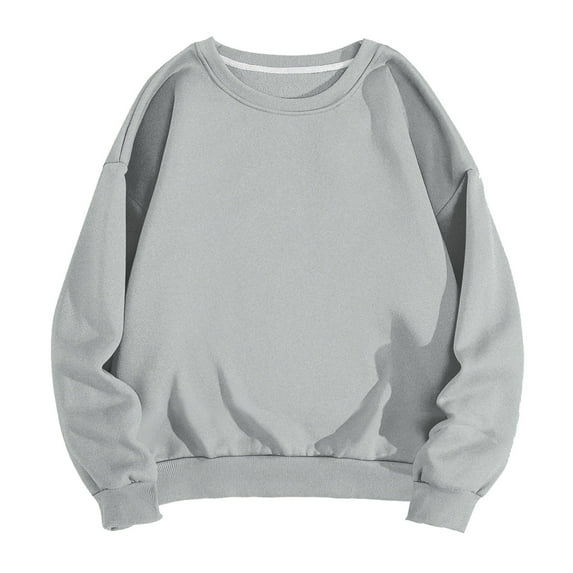 Lovskoo Long Sleeve Sweatshirt for Women mens solid color Casual Round Neck Tops Loose Shirts Blouse Sweatshirt Gray