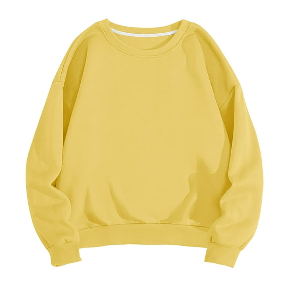 Lovskoo Long Sleeve Sweatshirt for Women mens solid color Casual Round Neck Tops Loose Shirts Blouse Sweatshirt Yellow