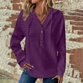 thumbnail image 1 of Lovskoo Long Sleeve waffle Sweatshirt for Women drawstring solid color Casual button front hooded Sweatshirt Blouse Purple, 1 of 9