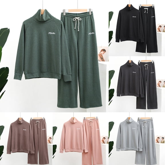 Lovskoo Lounge Sets for Women High Neck Long Sleeve Pants Thin Velvet Going Out Oversized Loose Wide Leg Pants Home Clothing Set Pajams Gray